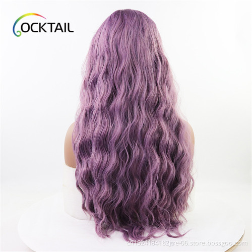 factory synthetic lace frontal wig longest purple deep wave hair synthetic lace frontal wigs